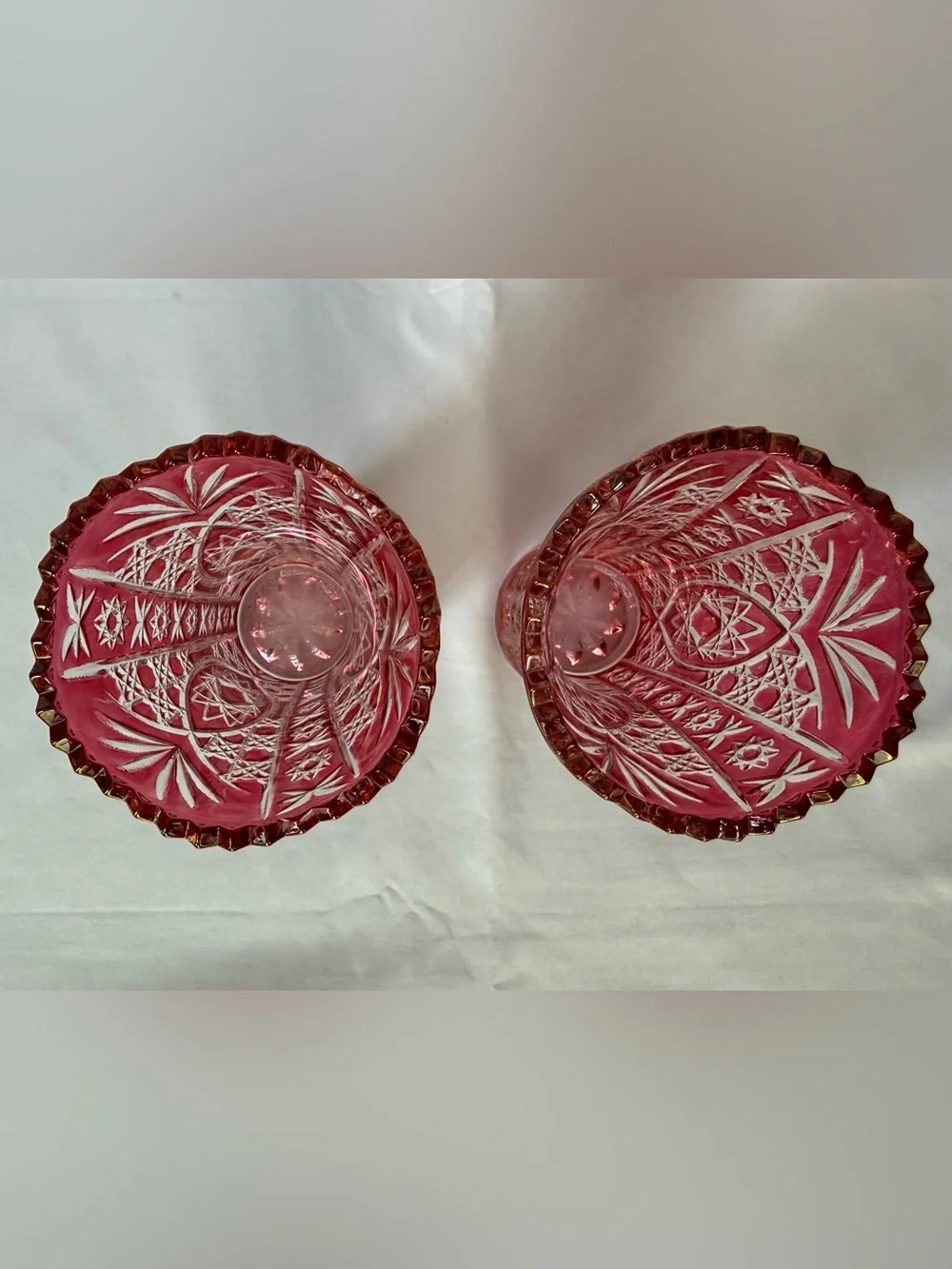 Vintage 1993 Cristal D’Arques Chesnay Rubis Cut to Clear Crystal Set of 2 Vases